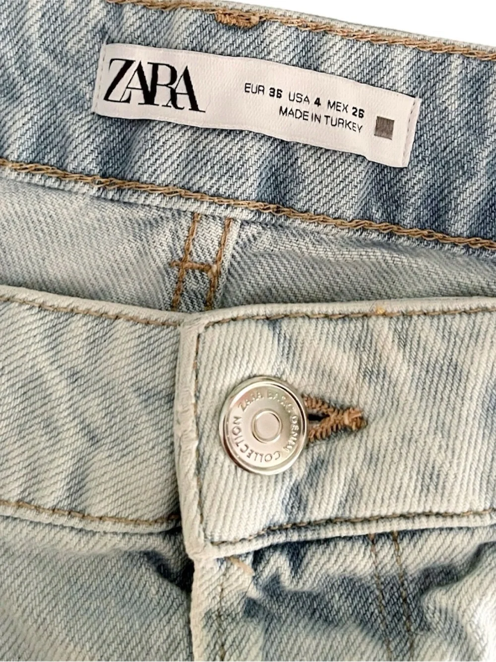 Zara Light Blue Distressed High-Rise Denim Shorts
